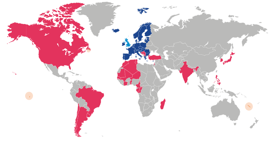 Carte des conventions bilatérales de sécurité sociale